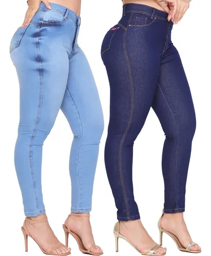 Kit 2 Calça Jeans Feminina Cintura Alta Com Lycra