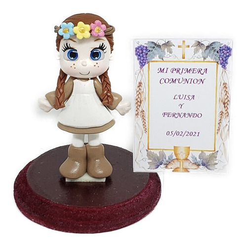 Recuerdo Comunion Pastel De Niña Flores + Tarjeta Pa12