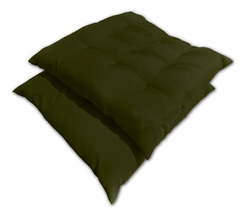 Kit 02 Almofadas Assento Futon Flat Para Cadeira 40x40 Cor Verde-musgo Desenho do tecido Liso