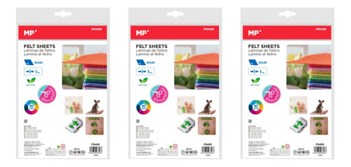 3 Pack Ahorro Hojas De Fieltro De 10u Colores Diferentes Mp