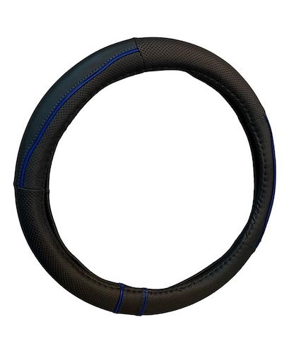 Cubre Volante Cuero 38 Cm Negro-azul Con Borde Detallado