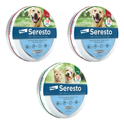 Collar Antipulgas Seresto Elanco Para Perros 2 Grande Y 1 Ch 2 Grandes Y 1 Chico
