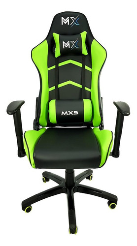 Cadeira de escritório Mymax MX5 gamer ergonômica preta e verde con estofado do couro sintético