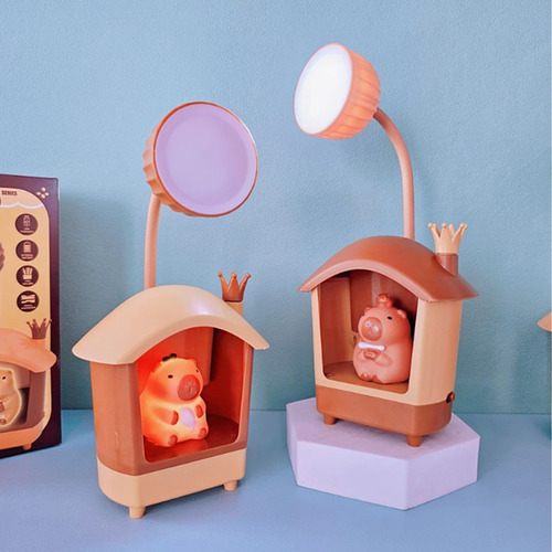 Lámpara Velador Con Portalápiz Luz De Noche Recargable Usb Capibara Casa