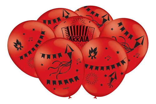 Balão Festa Junina Divertida 25un Vermelho 9 - Festcolor