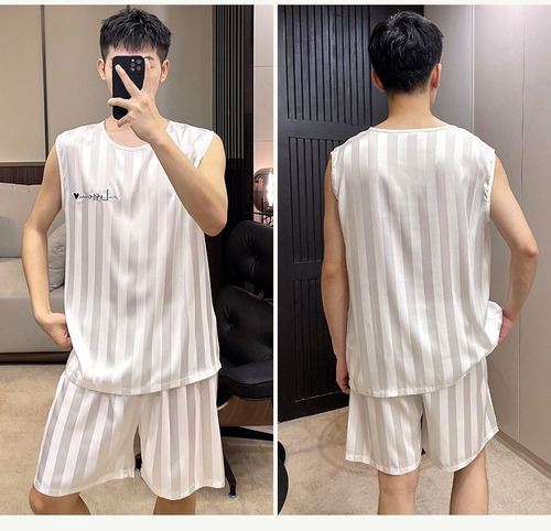 Pijama De Seda De Verano Para Hombres Conjunto De 2 Piezas