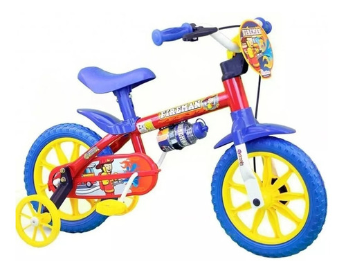 Bicicleta Aro 12 Infantil Menino Nathor Fireman C/ Rodinhas