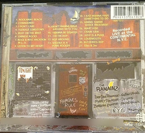 Cd The Ramainz Dee Dee & Marky Ramone Live In Nyc (Usado)