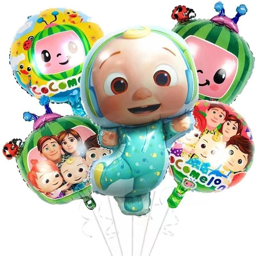 Imagen 1 de 1 de Set De 5 Globos Cocomelon Papel Metalizado