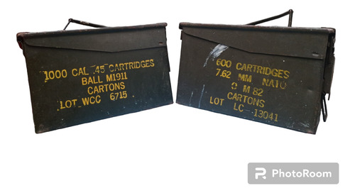 Par De Cajas Militares Antiguas Para Cartuchos .45 Y 7.62 Mm (Usado)