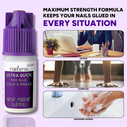 Nailene Pegamento Para Uñas Ultra Rápido, Duradero Pack 3