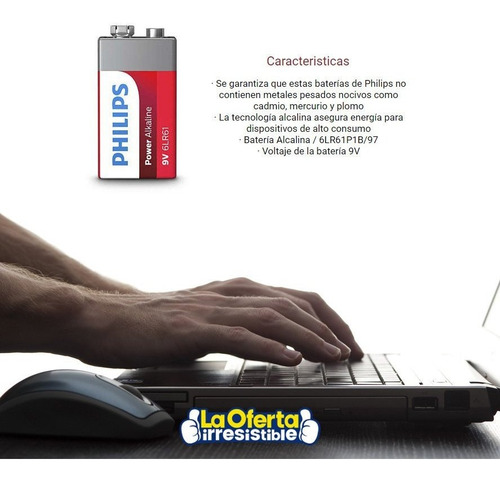 Batería 9v Alcalina Philips 6lr61 Loi