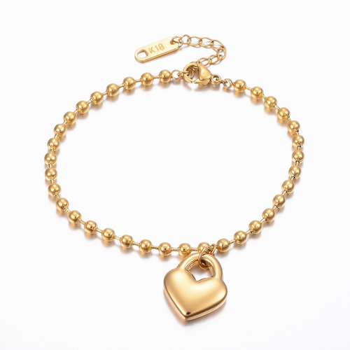 Pulseras Con Dijes Corazón Acero Inoxidable 304 Dorado 18k