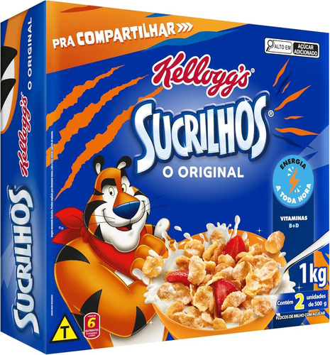 Pack Cereais Kellogg's Sucrilhos original em caixa 1 kg contem 2 pacotes de 500g cada
