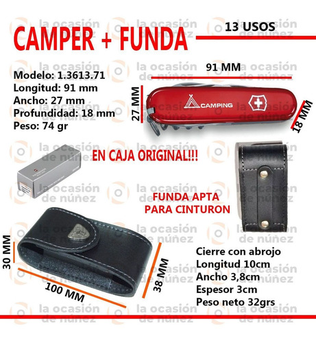 Imagen 3 de 7 de Cortaplumas Victorinox Camper Suiza 13 Usos Navaja + Funda