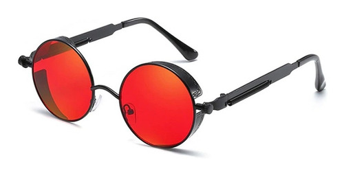 Óculos De Sol Redondo Vermelho Masculino Feminino Proteção