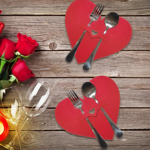 15 Piezas De Cubiertos De Corazón De San Valentín Rojo En Fo