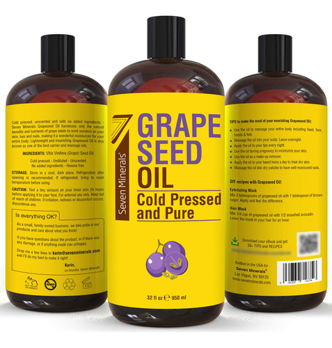 Aceite De Semilla De Uva Seven Minerals Puro Prensado En Frí
