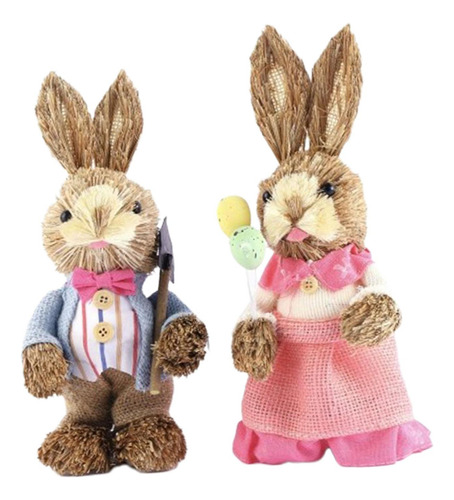 2x Decoración De Conejo De Paja, Decoración De De Pascua,