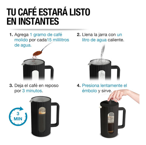 Cafetera Prensa Francesa Vidrio Negra 350cc The Kitchen