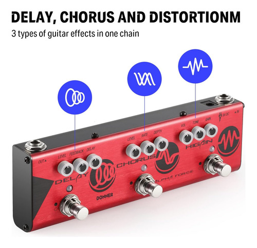 Donner Multi Guitar Effect Pedal Alpha Force 3 In 1 Effec...