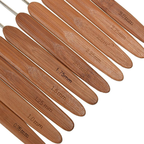 Imagen 8 de 9 de Set Palillos Crochet Bambu Punta Metálica (0.75mm A 3mm)