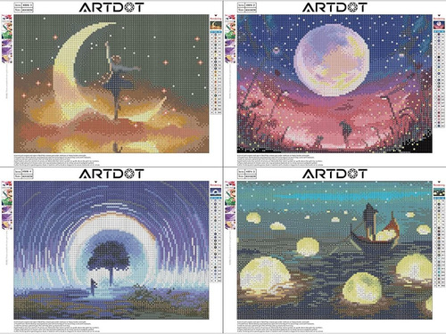 Imagen 2 de 7 de 5d Pintura Por Diamantes Kit Moon Night / Pack De 4 Unidades