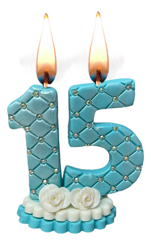 Velas Em Biscuit Vela Aniversario 15 Anos Azul Tiffany