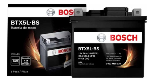 Bateria Moto Bosch Btx5l Para Yamaha Fz16 / Fzn150 / Fz 2.0