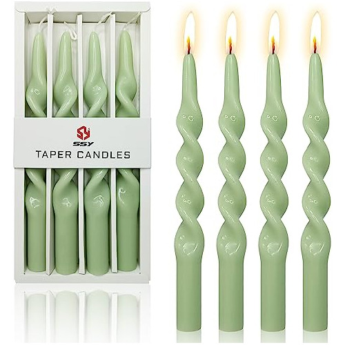 Velas Cónicas Espiral De Color Verde - Juego De 4 - Ve...