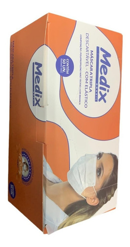 Mascara Descartável De Uso Unico Medix 50 Unidades Tripla