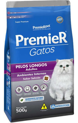 Ração Premier Gatos Adultos Pêlo Longo Salmão 0,5kg