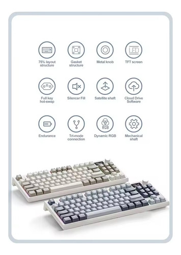 Teclado Gamer Mecanico 2.4g Attack Shark K86rgb Sem Fio Com