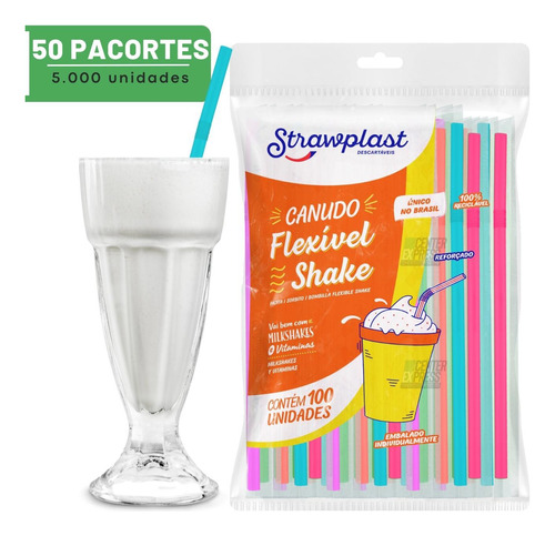 Canudos Varias Cores Shake Milkshakes Reforçado 8mm - 5000un