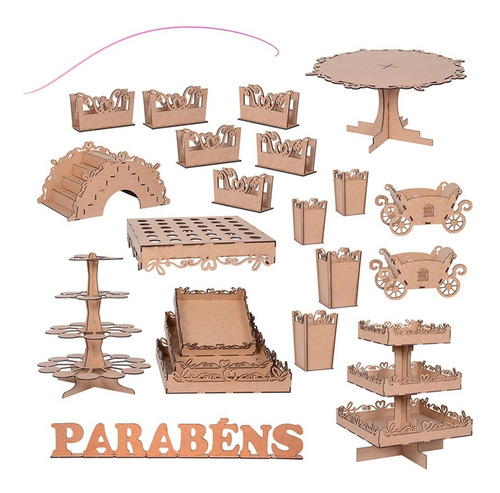 Kit Festa Mdf Provençal Coração Aniversário - Envio 24 Hs