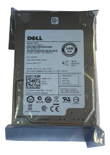 Hd Sas 146gb Dell 2.5 15k 6gbp/s St9146853ss Cor Prateado