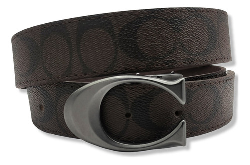 Cinturon Coach Doble Vista Reversible Hombre Mujer Unisex Color Chocolate Diseño De La Tela Hebilla C Talla Xg (130cm)