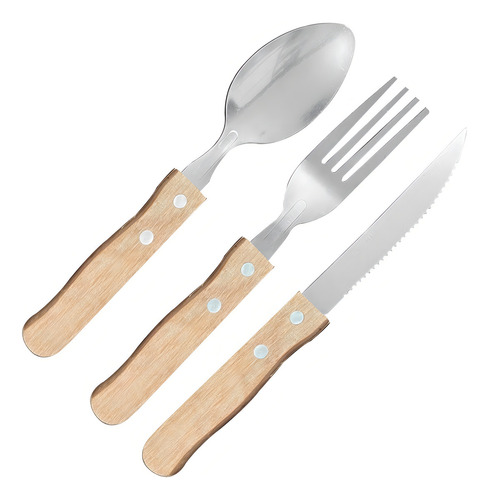 Set 3 Pcs Cubiertos Cuchara Tenedor Cuchillo Vajilla 10334 Color Madera