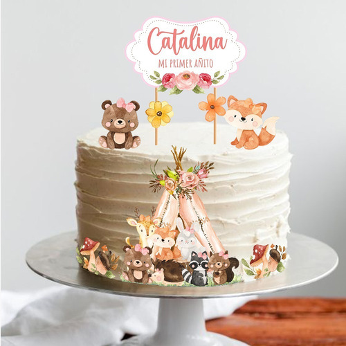 Kit Imprimible Animales Del Bosque Rosa Texto Editable