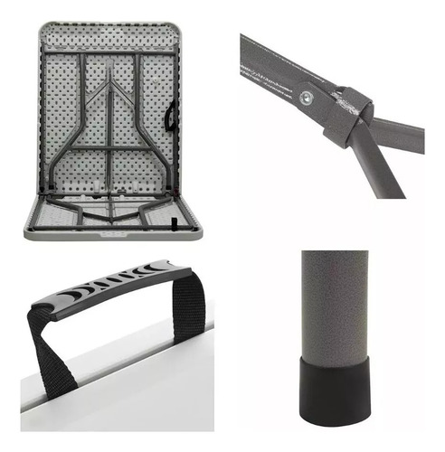 Kit 2 Mesas Dobravel Vira Maleta Com Alça 1,80m Camping Cor Branco