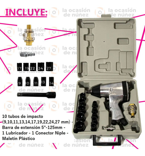 Imagen 3 de 7 de Llave De Impacto Neumatica Salkor 1/2 Maletin Accesorios