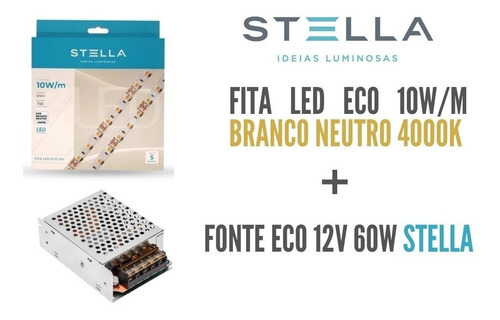 Imagem 1 de 5 de Kit Com 3 Fita 10w/m 4000k Sth7814 + 3 Fonte 12v 60w Stella