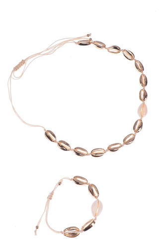 Juego De Collar Y Pulsera Conchas Doradas 2pcs Ajustable