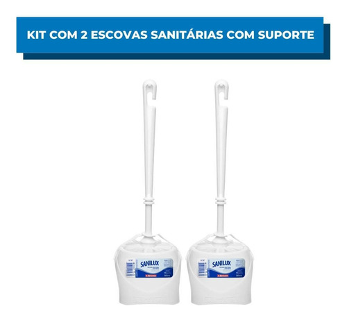 2 Escovas Sanitárias Para Banheiro Com Pote Plástico Branco