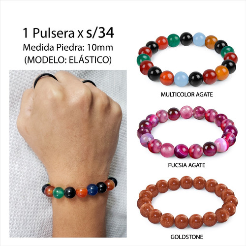 Pulseras Piedra Colores 10mm Hombre Mujer Unisex B Mr.bou