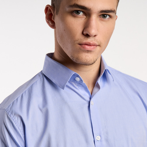 Camisa Hombre Kevingston York Liso Poplin Azul Claro