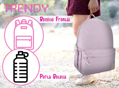 Mochila De Mujer Tela Resistente Liviana Organizador Cartera Color Rosa