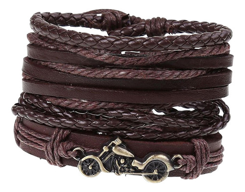 4 Uds Pulseras De Cuero Pu Trenzado Conjunto Brazaletes
