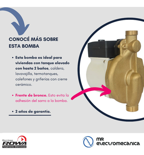 Imagen 3 de 10 de Rowa Mini Rw9 Bomba Presurizadora 2 Baños + Frente De Bronce + Calidad Premium + Garantía