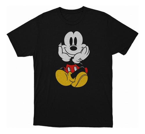 Remera Mickey Mouse Sentado Algodon Color Negra
